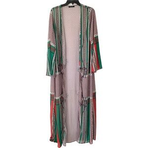 Banjul Open Green Boho Kimono Duster Top size large
